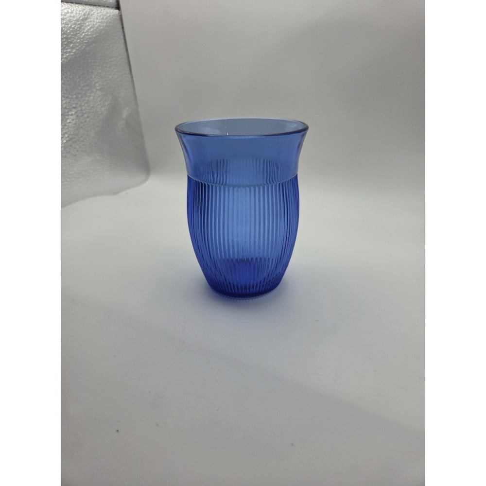 Hazel Atlas Cobalt Blue Fine Rib Depression 5" Tumbler Drinking Glass - Picture 3 of 3